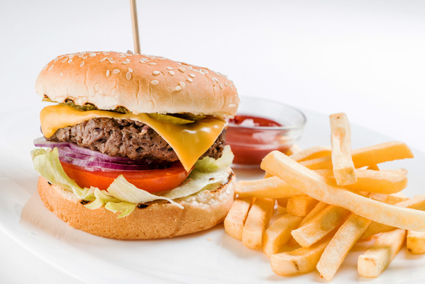 Gourmet burger with french fries - Foto, imagen