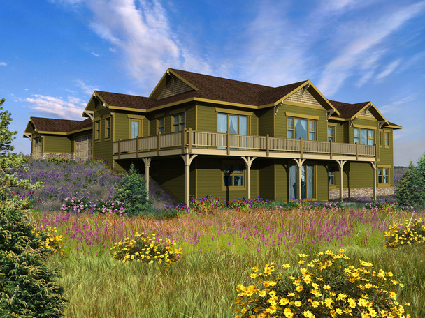 Landschaftlich gestaltete Luxus-3D-Haus Rendering - Foto, Bild