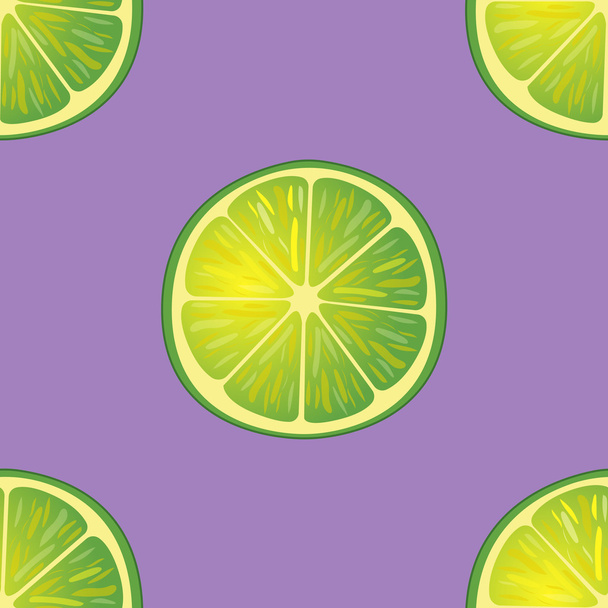 Vector illustration of big lime slices in same angles on purple. Pattern. - Vector, Image