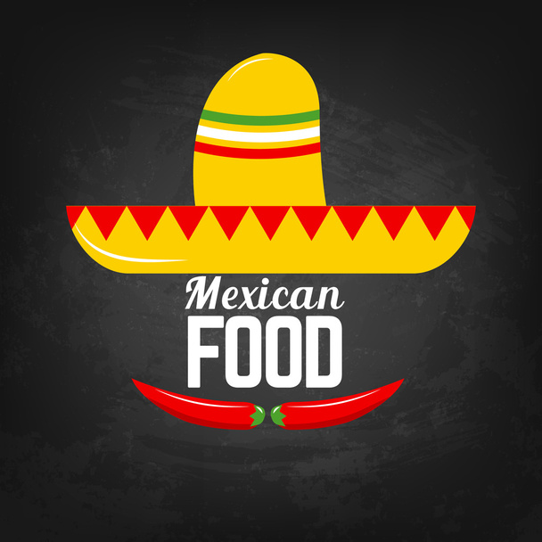 Mexican food. Sombrero and chili peppers. Mexican food menu temp - Vector, Image