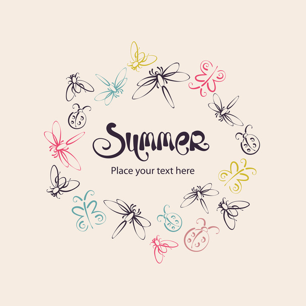 Abstract insects monochrome vector frame. Summer background. - Vector, Imagen