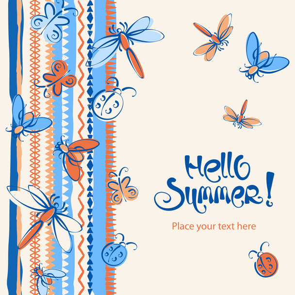 Abstract insects summer folk vector background - Vector, Imagen