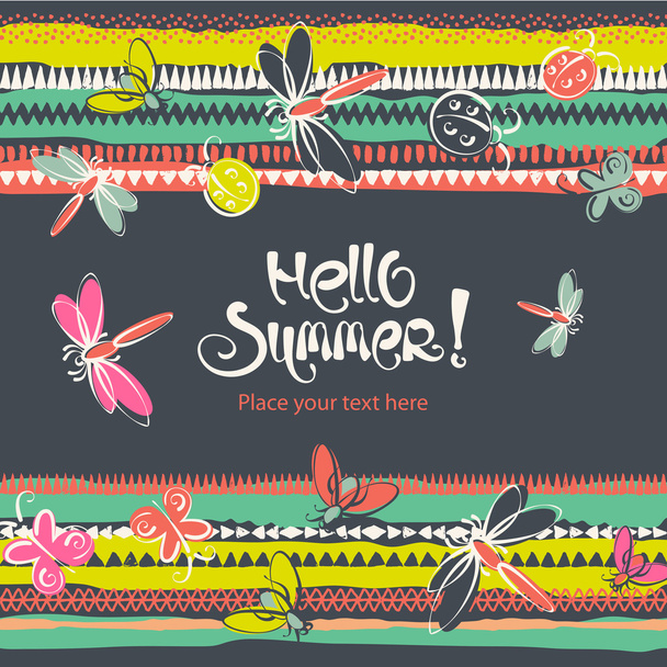 Abstract insects summer folk vector background - Wektor, obraz