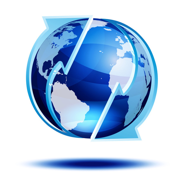 Blue globe with arrows - Vetor, Imagem