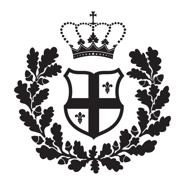 Escudo de armas - escudo con cruz, corona de roble y flor de lis
 - Vector, Imagen