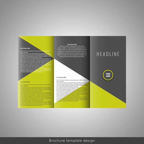 Corporate tri-fold brochure template design with triangles background. With world map infographic element and place for photo  - Vector, Image