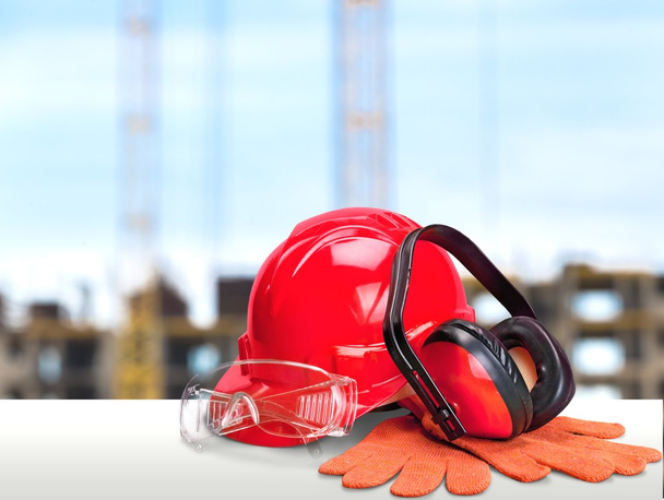 red hard hat and  gloves  - Photo, Image