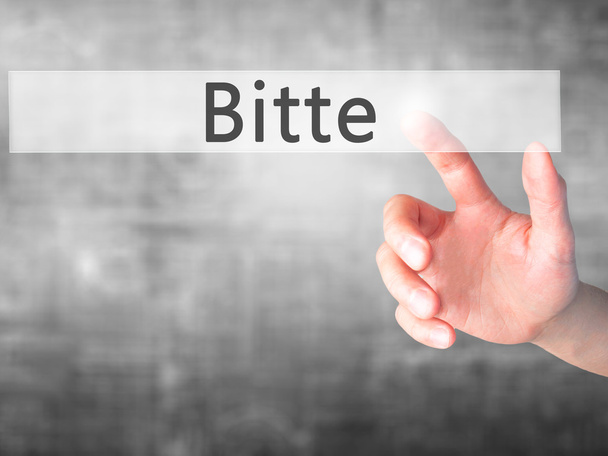 Bitte (παρακαλώ στα Γερμανικά)-χέρι πάτημα ενός κουμπιού σε θολή BAC - Φωτογραφία, εικόνα