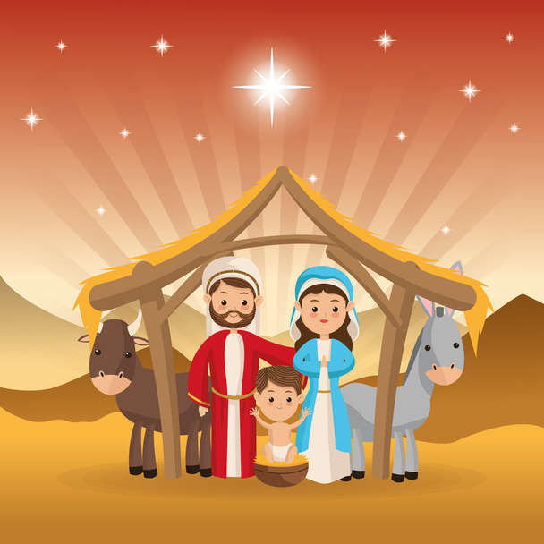 Heilige Familie Ikone. Frohe Weihnachten. Vektorgrafik - Vektor, Bild