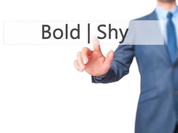 Bold Shy - Businessman hand touch  button on virtual  screen int - Photo, Image