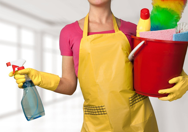 Young Woman with Cleaning products - Fotoğraf, Görsel
