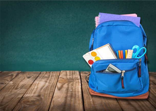 School Backpack  on   background. - Zdjęcie, obraz