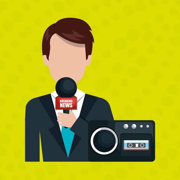 δημοσιογράφος avatar με radio, απομονωμένη εικονίδιο σχεδιασμός - Διάνυσμα, εικόνα