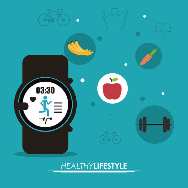reloj de peso y frutas icono. Diseño de estilo de vida saludable. Vector
 - Vector, imagen