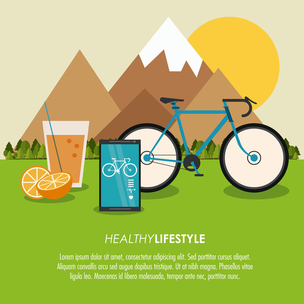 icono de jugo de bicicleta smartphone. Diseño de estilo de vida saludable. Vector gra
 - Vector, imagen