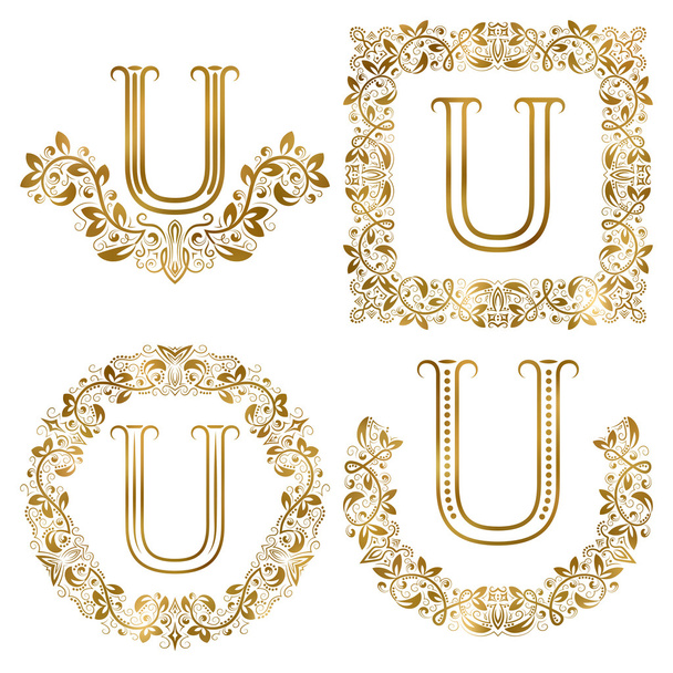 Набор орнаментальных монограмм золотой буквы U
. - Вектор,изображение