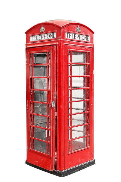 Classic British red phone booth in London UK, isolated on white - Φωτογραφία, εικόνα