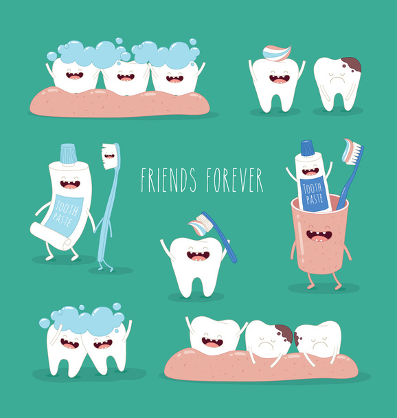 Funny teeth set consisting of toothpaste - Vector, Image