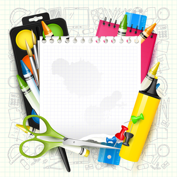 School background with school supplies - Vector, afbeelding