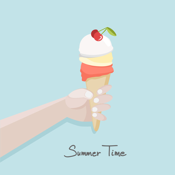 Arm holding an ice cream cone - Vector, Image