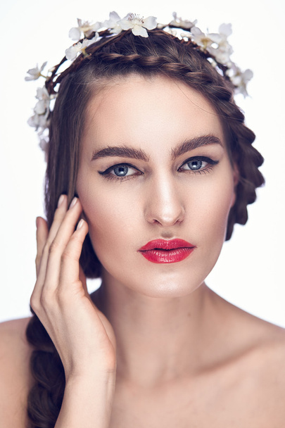 Slavic beauty girl on white - Фото, изображение