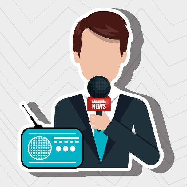 δημοσιογράφος avatar με radio, απομονωμένη εικονίδιο σχεδιασμός - Διάνυσμα, εικόνα