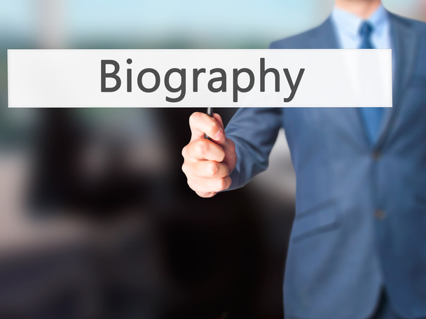 Biografia-biznesmen znak ręki - Zdjęcie, obraz