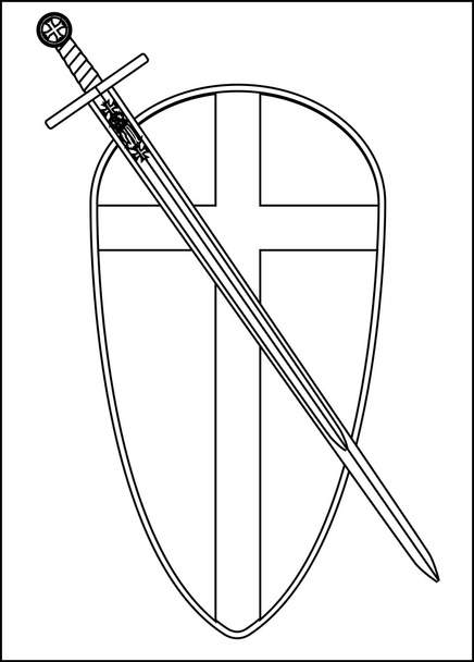 Crusaders pajzs és a kard vázlat - Vektor, kép
