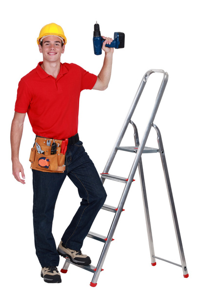 Construction worker with a drill - Φωτογραφία, εικόνα