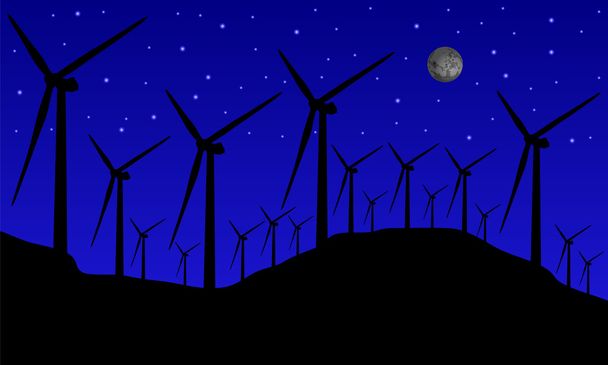 Windmills at night - Vector, Image