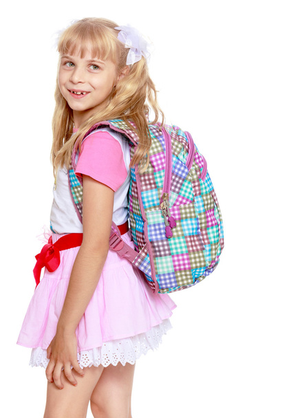 Girl with school backpack - Фото, изображение