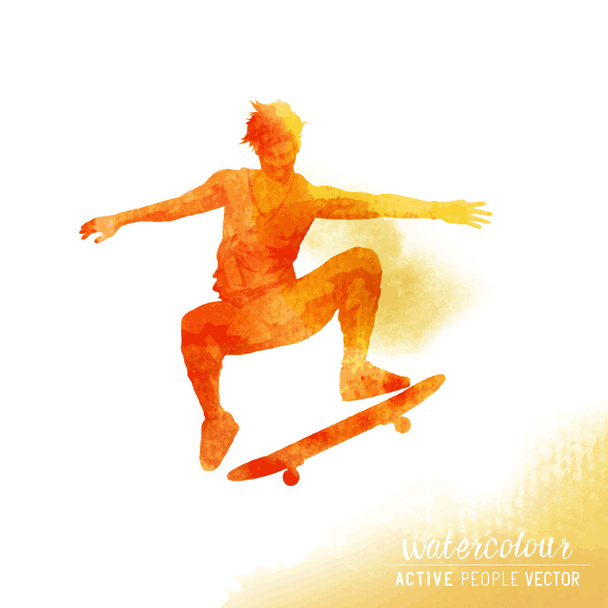 Watercolour Skater Guy Vector - Vector, Image