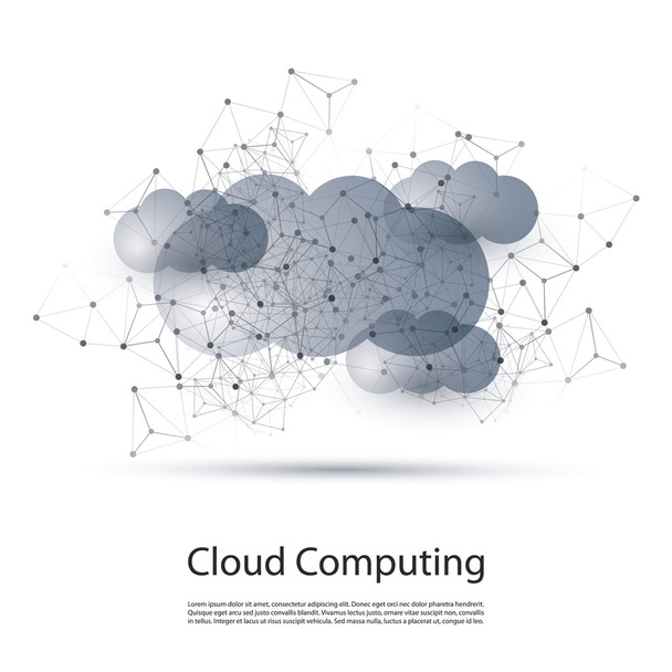 Black and White Minimal Cloud Computing, Networks Structure, Telecommunications Concept Design With Transparent Geometric Wireframe - Vector, Image
