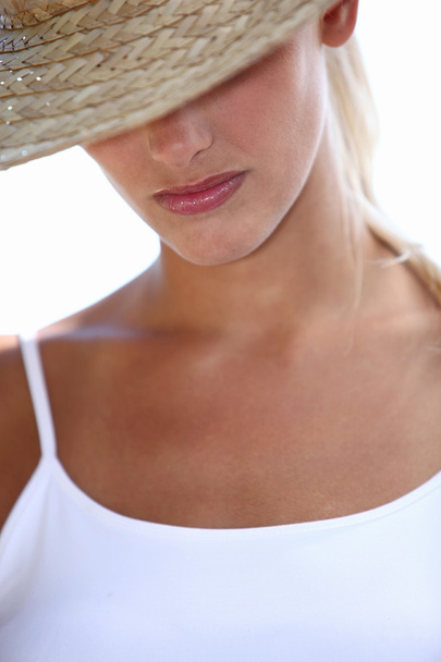 Woman with Straw Hat - Foto, Imagen