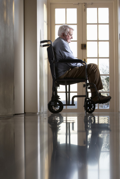 Disabled Senior Man Sitting In Wheelchair - Fotoğraf, Görsel