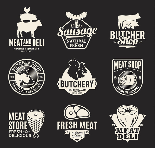 Vector butchery and meat logo, icons and design elements - Vector, Image