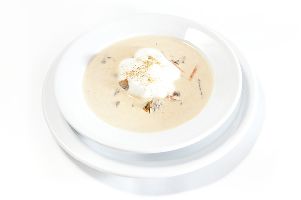 Mushroom cream soup on white background - Photo, Image