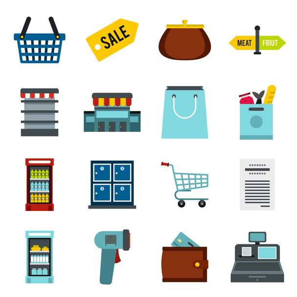 Supermarket icons set, flat ctyle - Вектор,изображение