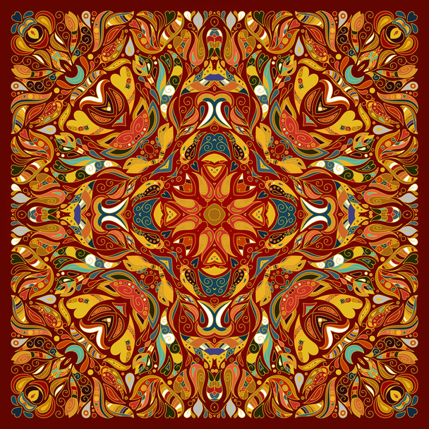 Adorno vectorial floral Bandana Print, bufanda de cuello de seda o patrón cuadrado de pañuelo estilo de diseño para tela. Arte de la ropa
. - Vector, imagen