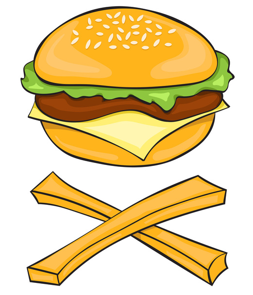 Cheeseburger and fries - Vector, Image