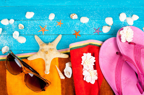 Summer accessories and shells - Фото, изображение