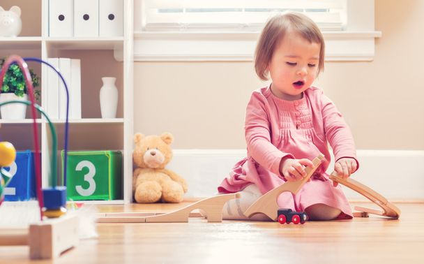 Happy toddler girl playing with toys - Fotoğraf, Görsel