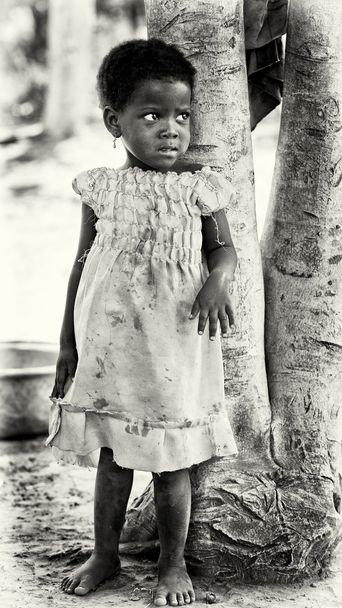 A Benin little girl stays near the tree - Valokuva, kuva