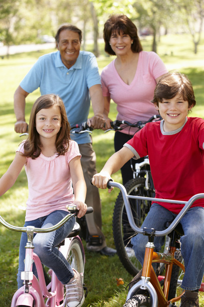 Hispanic family riding bikes in park - Φωτογραφία, εικόνα