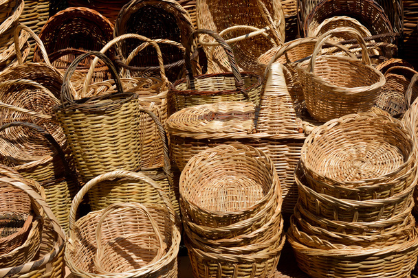 Straw Baskets in market - Photo, Image