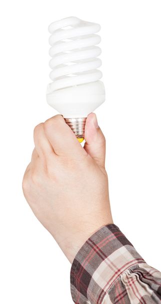 рука держит компактную люминесцентную лампу
 - Фото, изображение