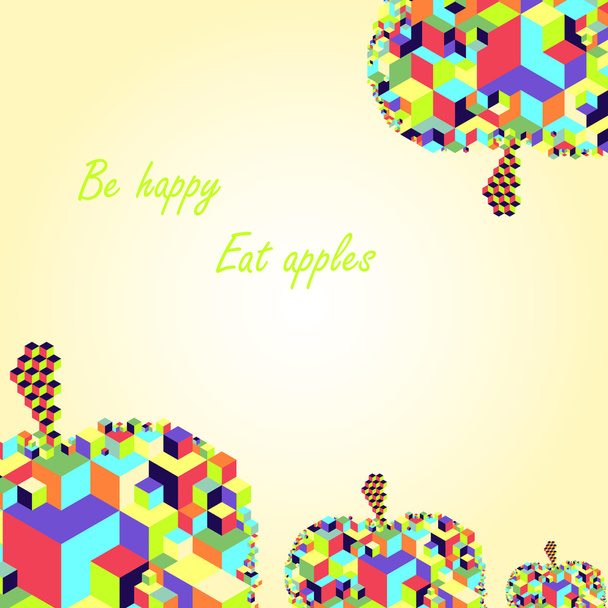 Яскраві кубічні фрукти яблука унікальні сучасні барвисті векторні листівки
 - Вектор, зображення