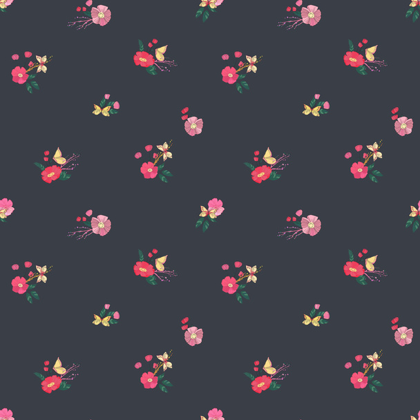 花のシームレスなビンテージ ワイルドフラワー パターン - ベクター画像