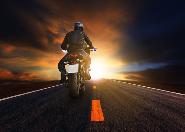 young man riding big motorcycle on asphalt highway use for peopl - Φωτογραφία, εικόνα