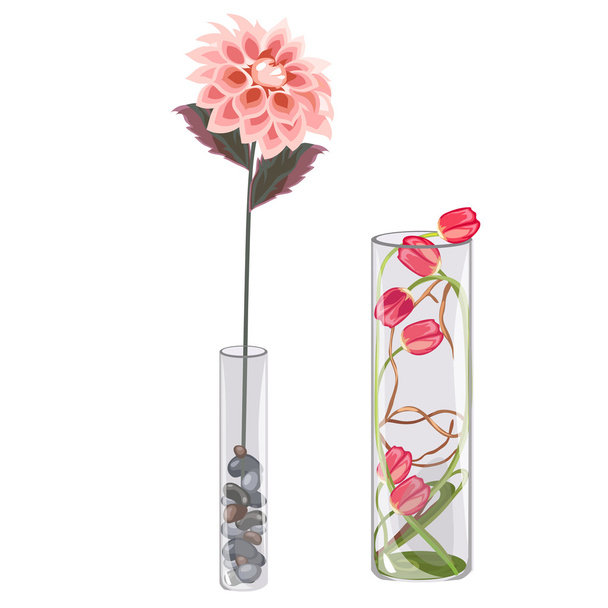 Flower decorative glass vase, interior decoration - Διάνυσμα, εικόνα